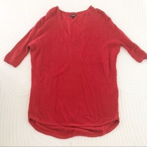 Express Sweater Womens Small Cherry Red Chunky Knit V Neck Cozy Tunic Christmas